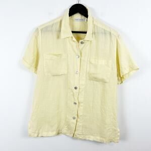 Cut Loose Women’s Butter Yellow Linen Short Sleeve Button Down Blouse Size Small